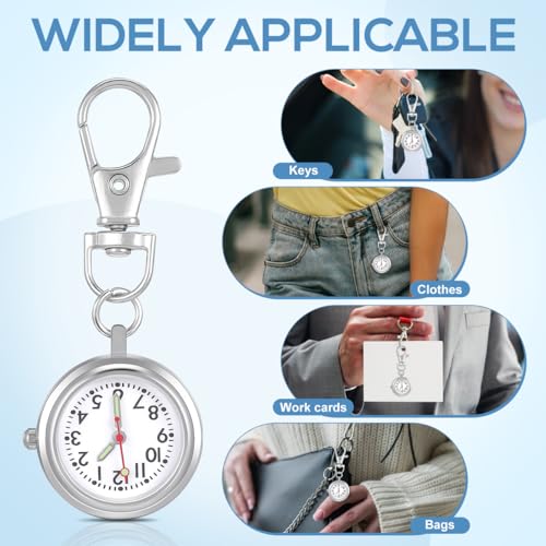 Hemobllo Quartz Keychain Pocket Watch Portable fob Pocket Watches with Key Buckle Luminous Hands Unisex Keychain for Men Nurses Women - Image 6