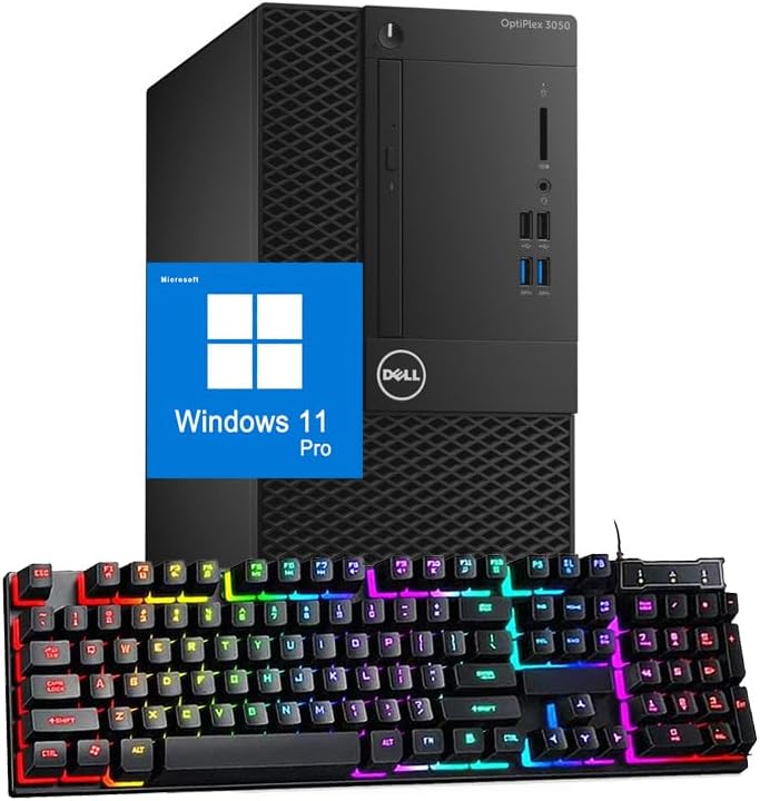 Dell OptiPlex 3050 Tower Desktop PC, Windows 11 PRO Computer, Intel Core i5-7500, 8GB RAM, 256GB SSD, DisplayPort, Keyboard and Mouse (Renewed)