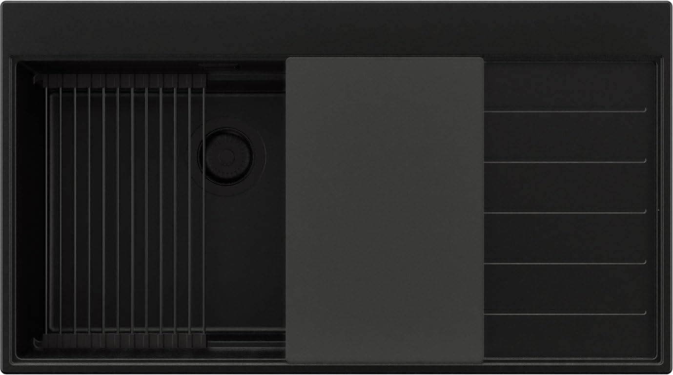 PRIMAGRAN Evier Cuisine en Granit au Meuble 60cm + Kit de Vidage, 90x50cm