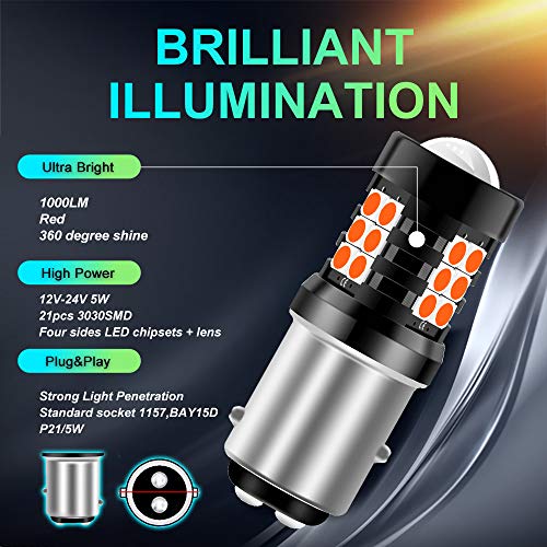 1157 Led Brake Light, Bay15D 2057 2357 7528 Led Bulbs, Brilliant Red Tail Brake Lights 12-24V Led Replacement Bulb For Reverse Trunk Cargo 3Rd Brake Light, Pack Of 2 #TOP3