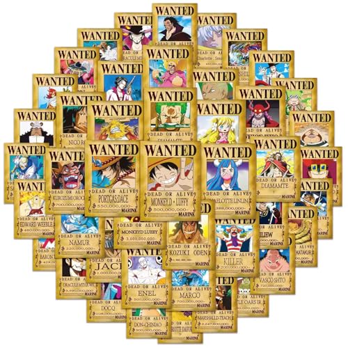 Lot de 50 Affiches Wanted One Piece Ordinateur, Chambre, Téléphone – Poster Manga Anime Papier Kraft – Luffy Zoro Sanji Ace Nami – Décoration Chambre...