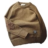 CORIRESHA Winter Vintage Men's Sweater Crew Neck Elbow Patch Thick Knit Sweater