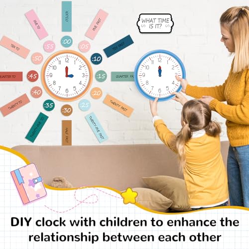 Image of Kosiz 55 Pcs Boho Telling Time Bulletin Board Kit Teaching Clock for Kids Back to School Analog Clock Number Labels Learn to Tell Time Practice Prop 1st 2nd 3rd Grade Classroom Home Supply