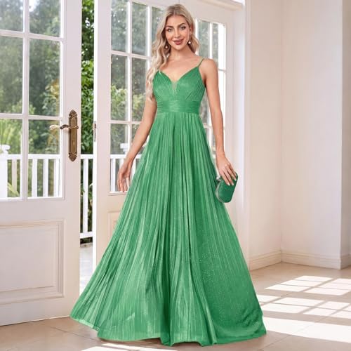 Image of Sexy Backless Maxi Formal Dress for Women with Sequin, Sleeveless Pleated Evening Gowns for Wedding and Cocktail