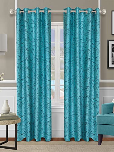 Image of ROMEE Beautiful Texture Pattern Luxurious Polyester Fabric, Long Door Curtain 9 Feet Set of 2 - for Living Room, Bedroom - Upgrade Your Home Curtains for Long Door (Teal Green)