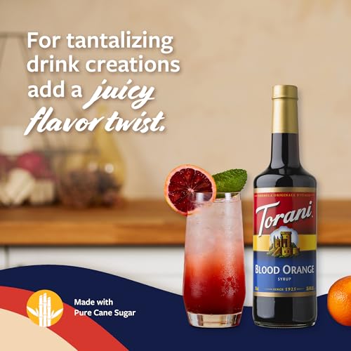 Image of Torani Blood Orange Syrup for Drinks, Flavoring for Iced Tea, Lemonade, Sodas, and Cocktails, Glass Bottle with Pump Included, 25.4 Fl Oz