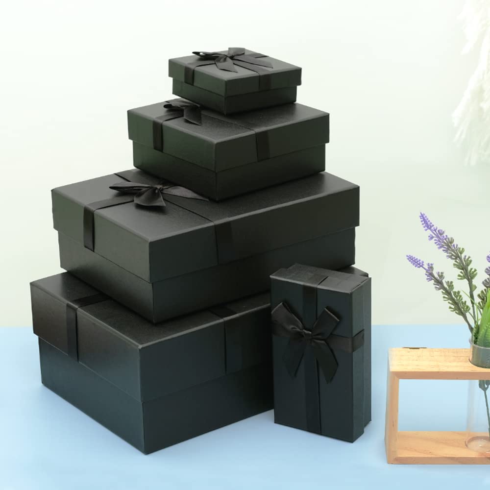 Geschenkboxen für Geschenke, ein Set aus 5 schwarzen Geschenkboxen, vorgeformte Boxen, luxuriöse Geschenkbox für Geburtstage, Jubiläen, Hochzeiten, Weihnachten usw.
