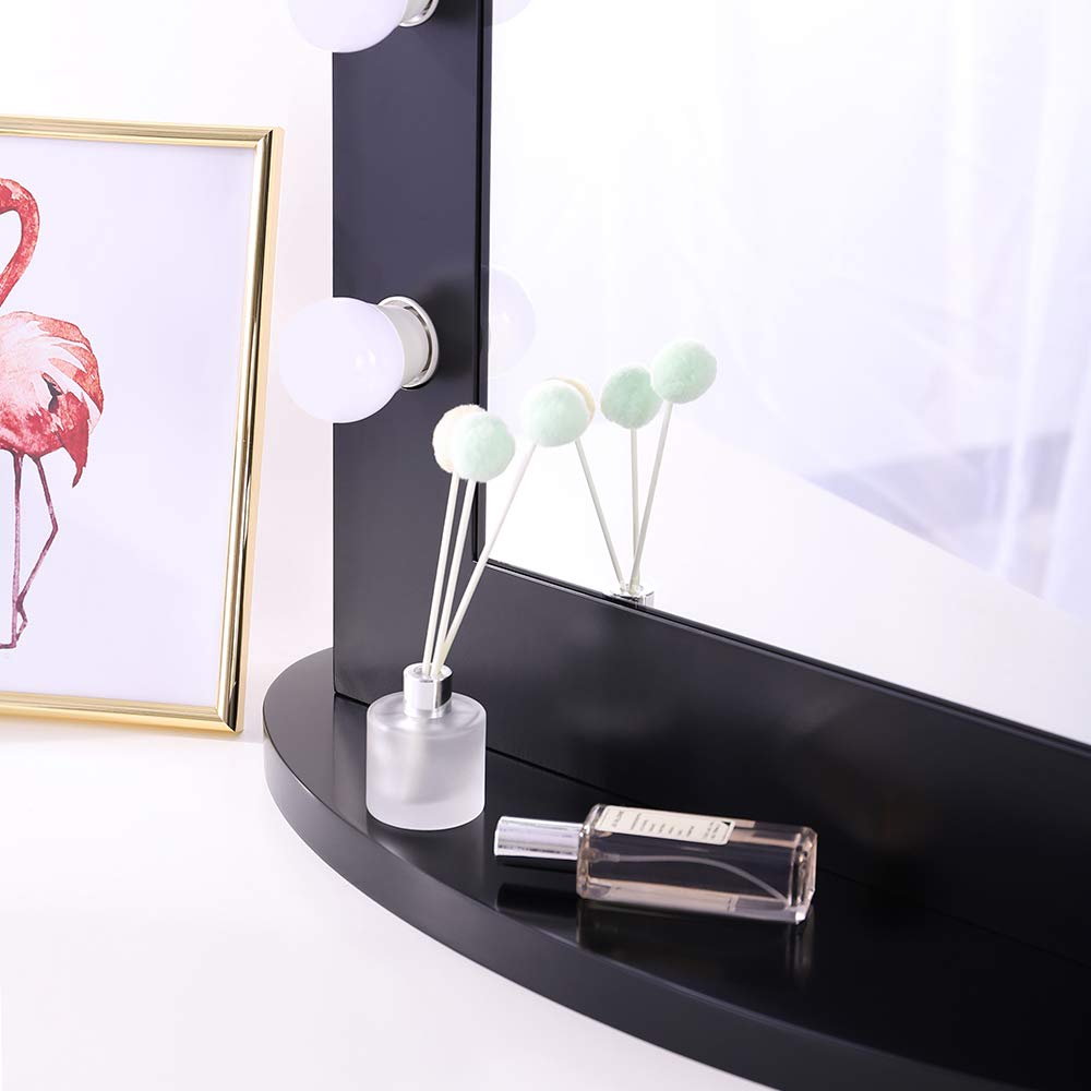 Chende Black Vanity Mirror with Lights, Large Hollywood Mirror with