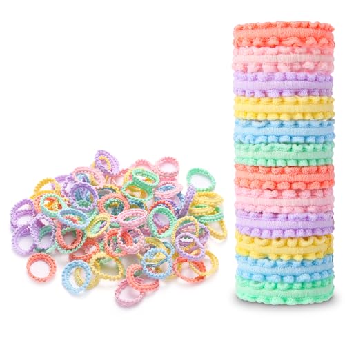 Image of Youxuan Small Elastic Hair Ties, Soft, Stretchy, and Non-Damage Hair Bands, Multi-Color 100 Pcs Strong, Durable Mini Rubber Bands for Toddlers, Girls and Women