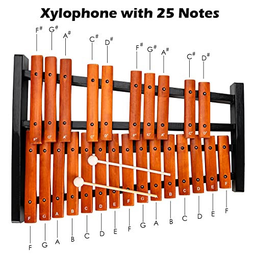 Image of Giantex 25 Notes Xylophone Glockenspiel, Wooden Percussion Instrument with 2 Mallets and Carrying Bag, Suitable for Beginner Kids School Band Music Teaching Party