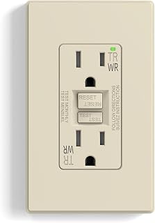 ELEGRP GFCI Outlet Outdoor, 15 Amp Self-Test GFI Electrical Outlet with Thinner Design, Weather & Tamper Resistant, Ground Fault Receptacle w/Wall Plate, UL Listed, Light Almond, 1 Pack