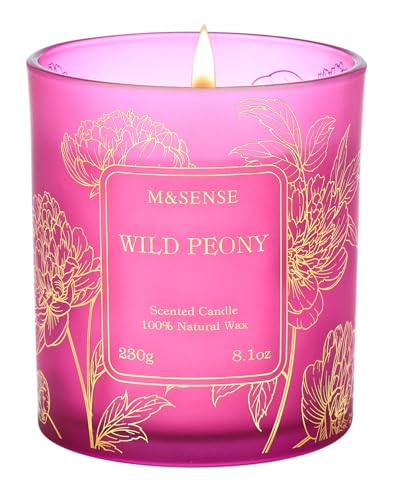 M&SENSE Wild Peony Floral Scented Candles, Natural Soy Wax Non Toxic Candle for Home, 8.1oz 42-Hour...