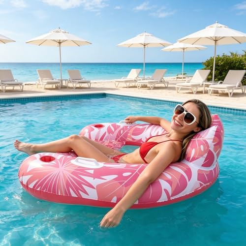 Korlon Inflatable Pool Floats, 2 Pack Adult Pool Float Chair with Cup Holders & Handles - image 2