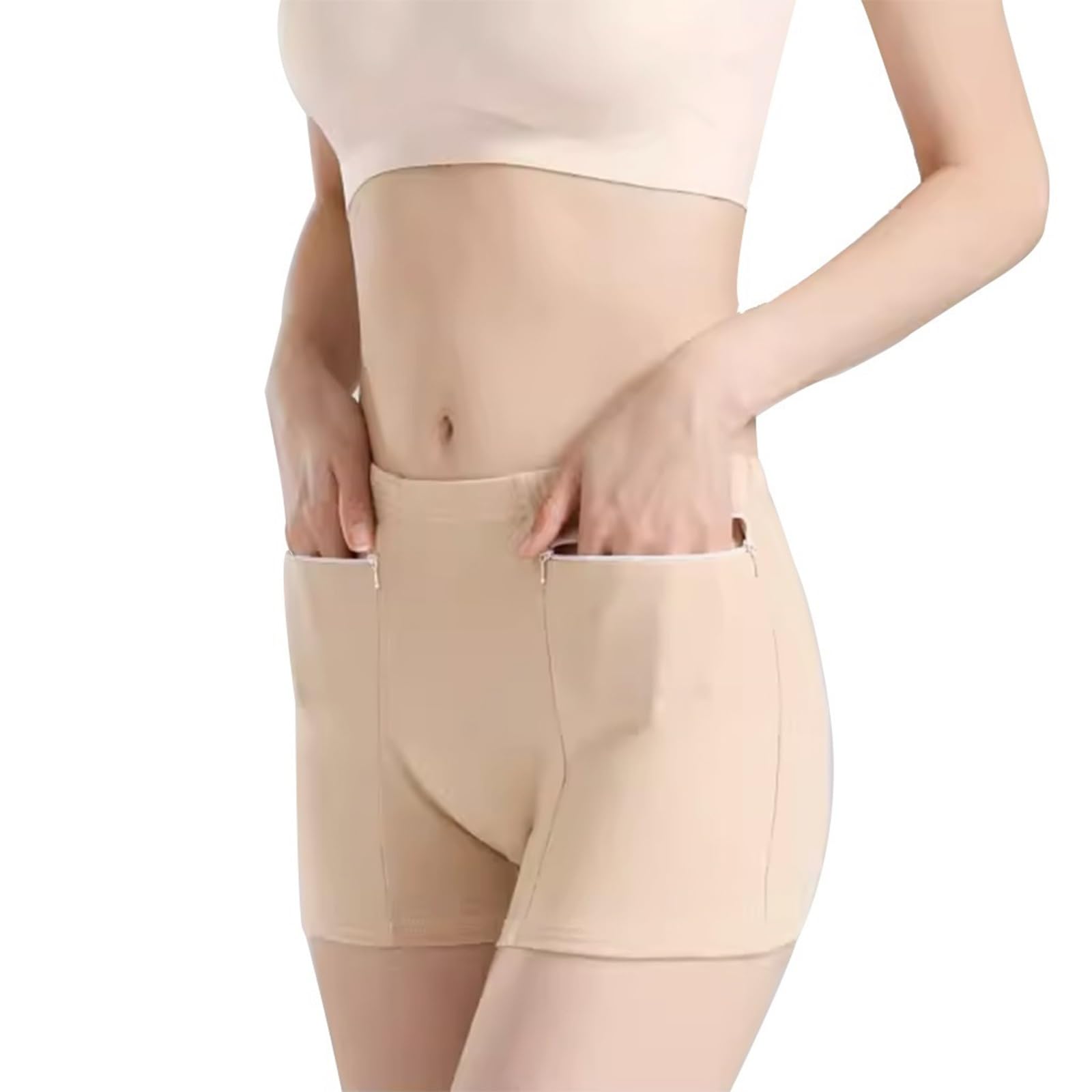 Pack 2/3/5 Mujeres Bragas Básico Sin Costuras Ropa Interior Cintura Alta Braguitas Cremallera Frontal Bolsillo Calzoncillos