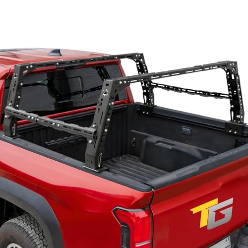 Trumgeta Overland Bed Rack Fit for Mid-Size Pickups, Adjustable Truck Ladder Rack for T-Slot Tonneau Covers, 18.8"-25" Height Bed Rack with Side Cross Bars, Fit for Toyota Tacoma Jeep Gladiator