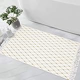 Boho Small Bathroom Rugs, 2' x 3' Cotton Yellow/Cream Throw Area Rug with Tassel Woven Washable Door Mat Reversible Farmhouse Floor Carpet for Entryway Bedroom Laundry Room Decor