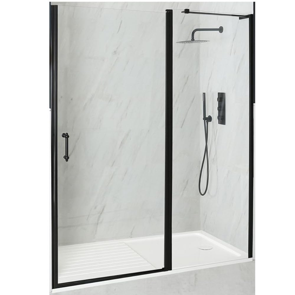 Milano Black Langley Hinged Door Frameless Shower Enclosure Drying Tray - 1700Mm X 800Mm