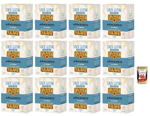 Armando, La penna senza glutine, Pasta sin gluten con multireals con maíz, arroz entero y quinua – Penne sin gluten 12 x 400 g + Polpa italiana Gourmet 400 g