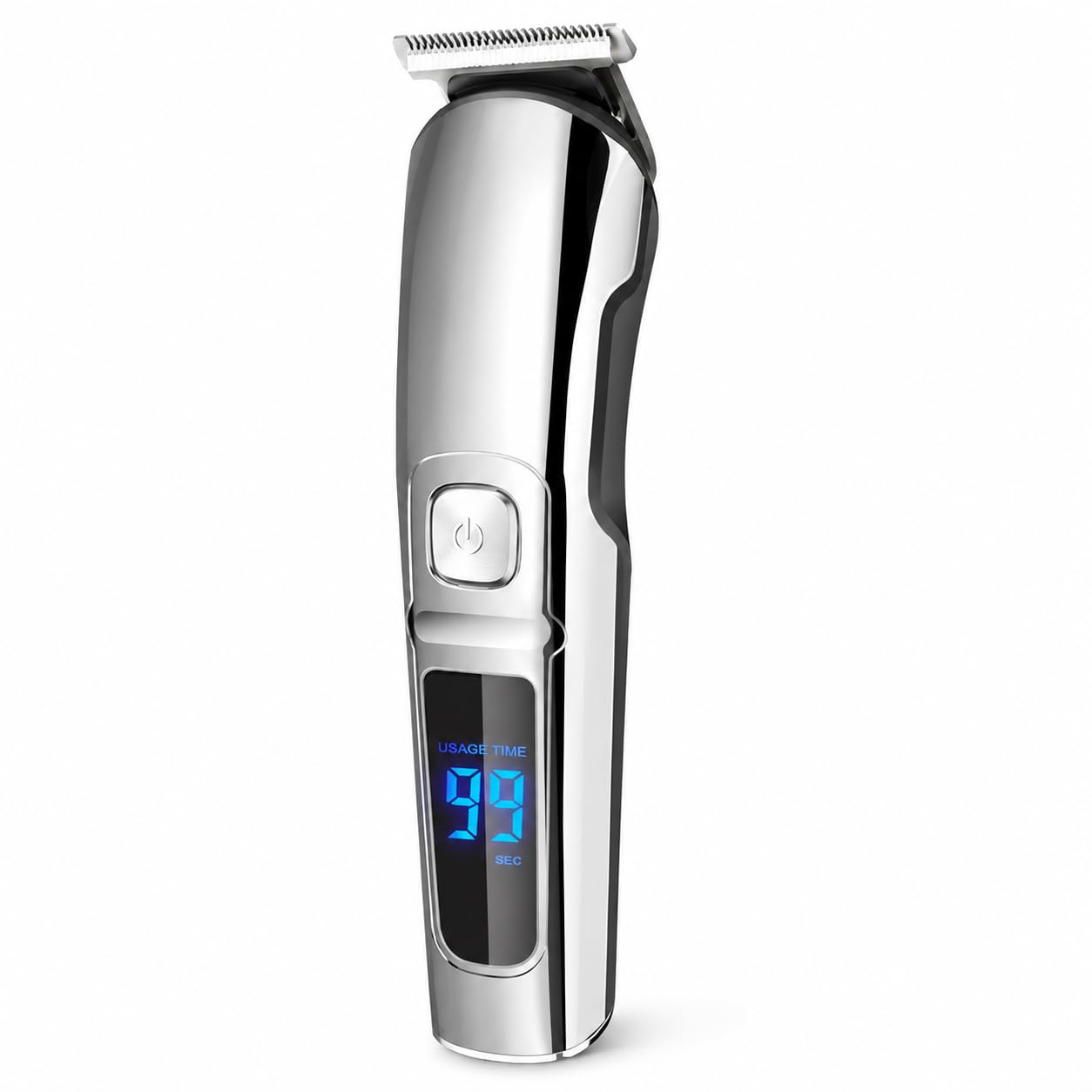 Electric Hair Clipper and Grooming Trimmer with Digital Display, Stainless Steel Hair Cutting Machine for Hair, Beard and Body Grooming, Silver
