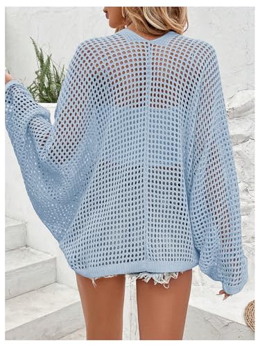 Image of Verdusa Women's Open Front Oversized Cardigan Spring Vacation Outfits Hollow Out Knit Lightweight Sweater Beach Cover Up