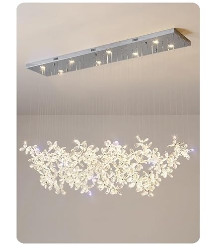ITOSUI Modern Luxury Crystal LED Chandelier Large Home Design Flower Shaped Crystal Decorative Lighting Fixture for Restaurant(White Light,L100cm)