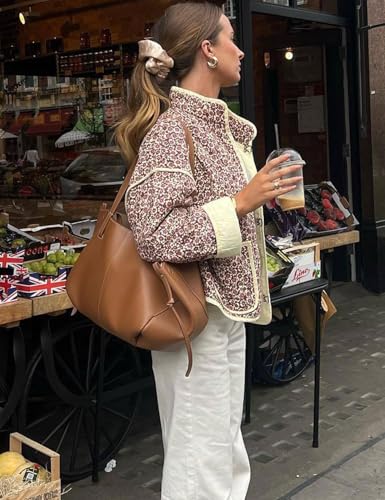 Aokivvy Women's Quilted Red Floral Puffer Jacket - Cropped, Lightweight, and Cozy with Pockets! (Medium) - Image 4