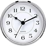 Hicarer 3-1/2 Inch (90 mm) Quartz Clock Fit-Up/Insert with Arabic Numeral, Quartz Movement (Silver Rim)