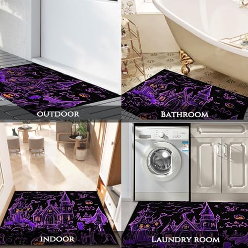 Paillasson citrouille Halloween antidérapant et tapis absorbant violet foncé - 8