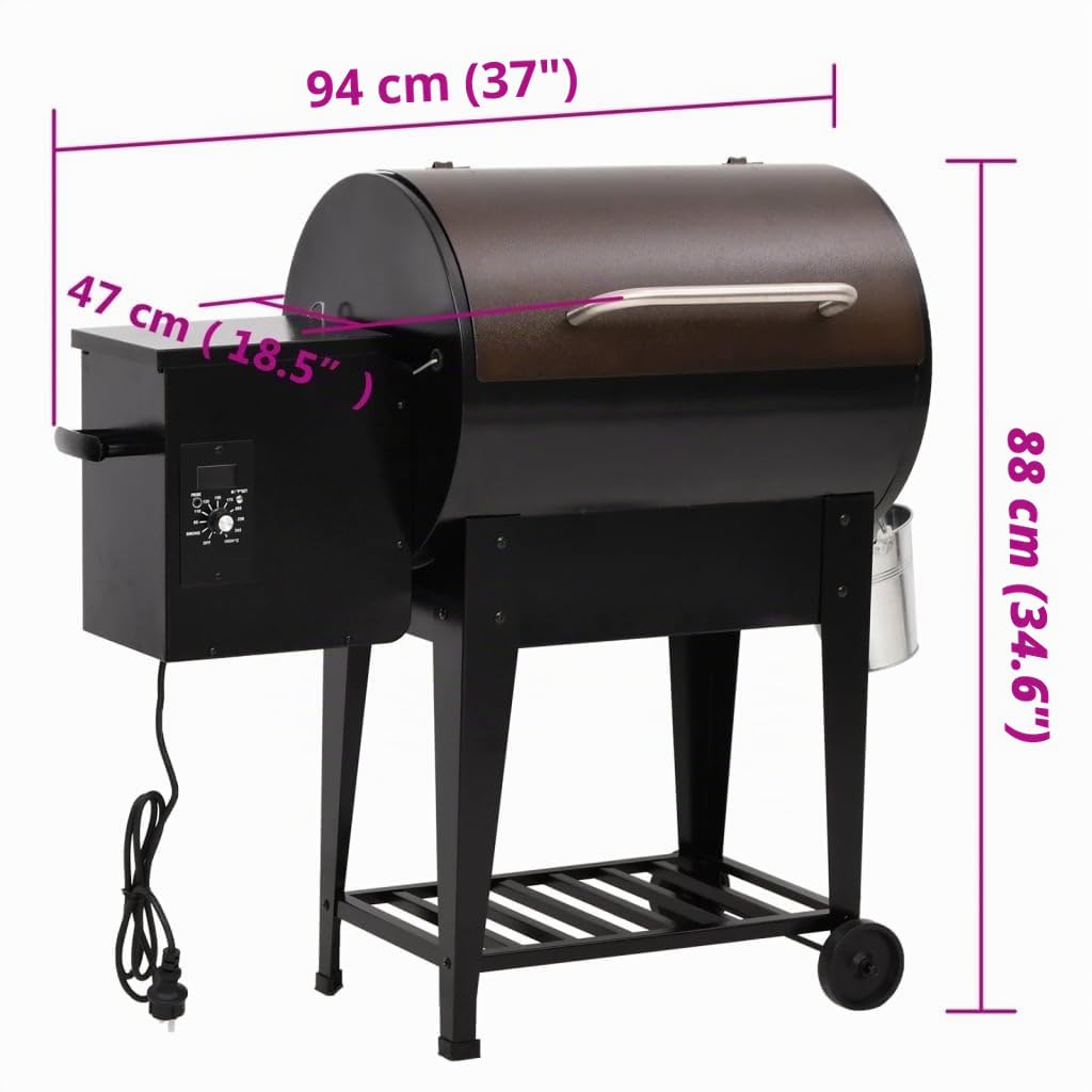 vidaXL Pelletgrill mit Ablage, Pelletsmoker mit Altöl Behälter, Holzpelletgrill mit großem Temperaturbereich, Grillwagen Pellet Grill, Schwarz Eisen
