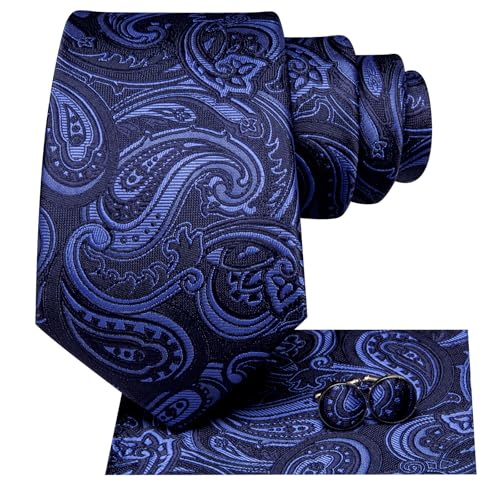 Image of Hi-Tie Men 63inches Tie Set Extra Long Necktie Paisley Tie Pocket Suqare Cufflinks Big and Tall Men Tie