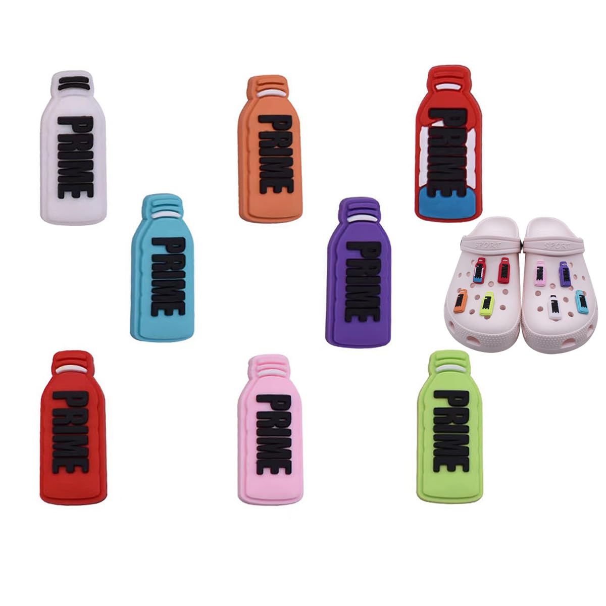 Bkemkri8 Pcs Shoe Charms, Bottle Shoe Charms for Croc, PVC Multicolored Shoe Decor Accessories for Crocs and Clog Shoes, Cute Sports Drink Charms for DIY Craft Shoe Decoration for Adults and Kids