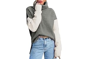 Women's Casual Color Block Long Sleeve Cowl Neck Sweater