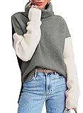 Dokotoo Women's Color Block Sweaters Winter Cowl Neck Long Sleeve Fall Sweater for Women Comfy Loose Knit Jumpers Side Slit Pullovers Tops Medium Grey X-Large