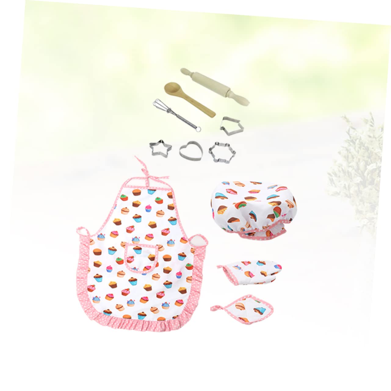 Juego de Cocina Infantil para Niñas Delantal, Gorro y 4 Moldes Adhesivos, Material de Tela Lavable y Fácil de Transportar para Juegos de Cocina y Vacaciones