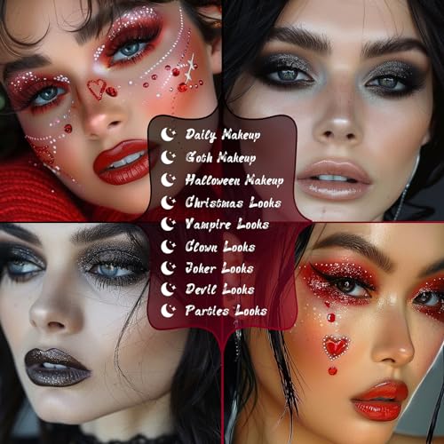 UCANBE 2pcs Halloween Eyeshadow Palette Makeup Set, Black Red Colors Shimmer Matte Metallic Smokey Dark Eye Shadow Pallet with Soft Brush Kit, Goth Eye Make Up for Costume Joker Clown Vampire - Image 6