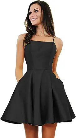Sukleet Women's Satin Homecoming Dresses for Teens 2023 Short Prom Dress with Pockets