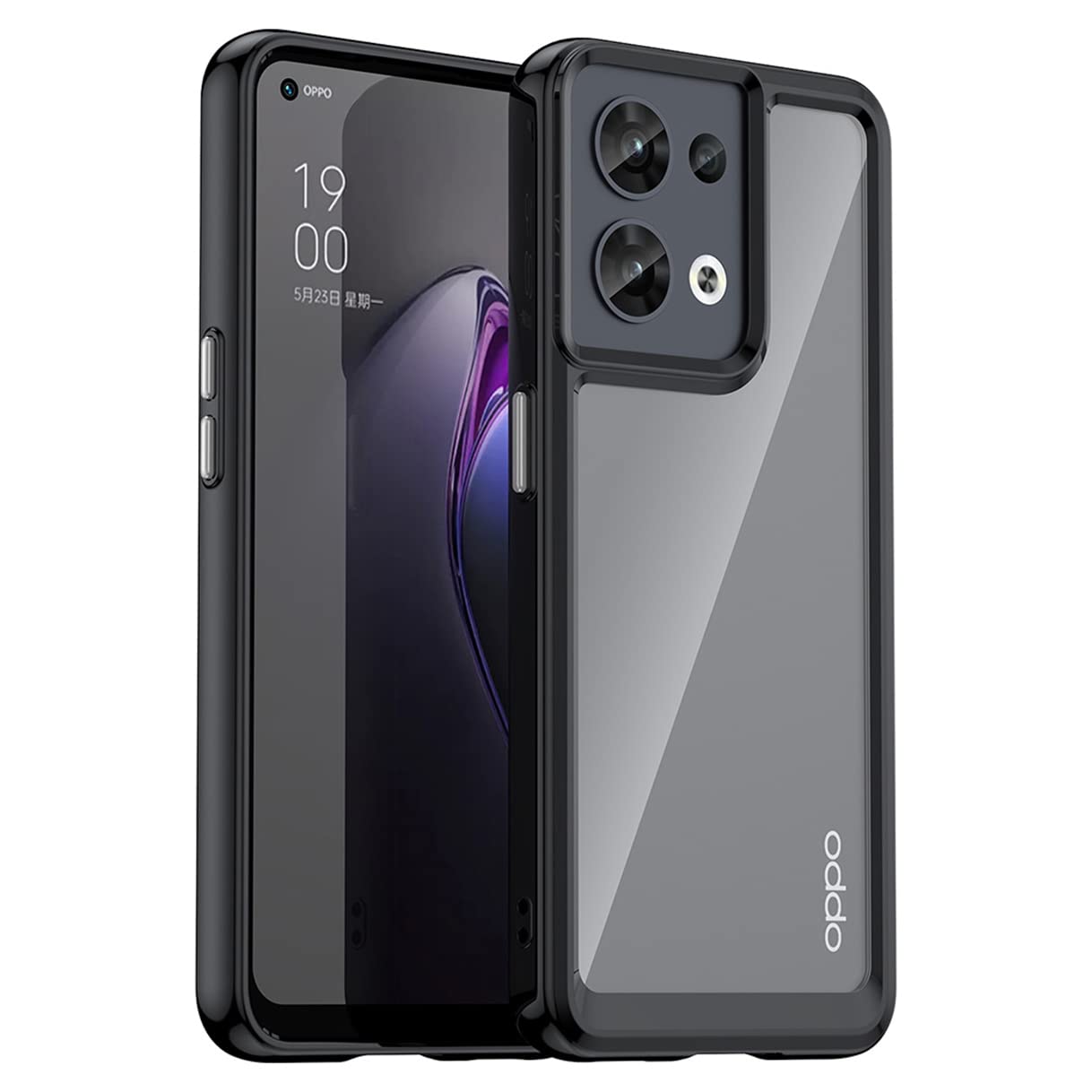 HAOYE Cover Trasparente Per OPPO Reno 8 Pro 5G – Bordo Colorato Rosso, Ultrasottile, Antiurto, Supporta Ricarica Wireless