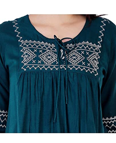 Image of Shiva Fab Short Kurti for Women | Embroidered Straight Rayon Kurta | Round Neck Full Sleeves Short Kurti for Women's