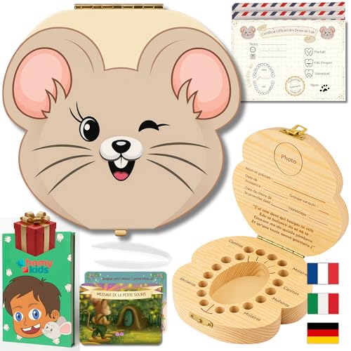 HOMYKIDS® | FRANCES | Caja Dientes de Leche Niño y Niña - Cajita para Dientes de Leche + [CUENTO GRATIS] - Caja Ratoncito Perez para Guardar Dientes de Leche de Madera Natural