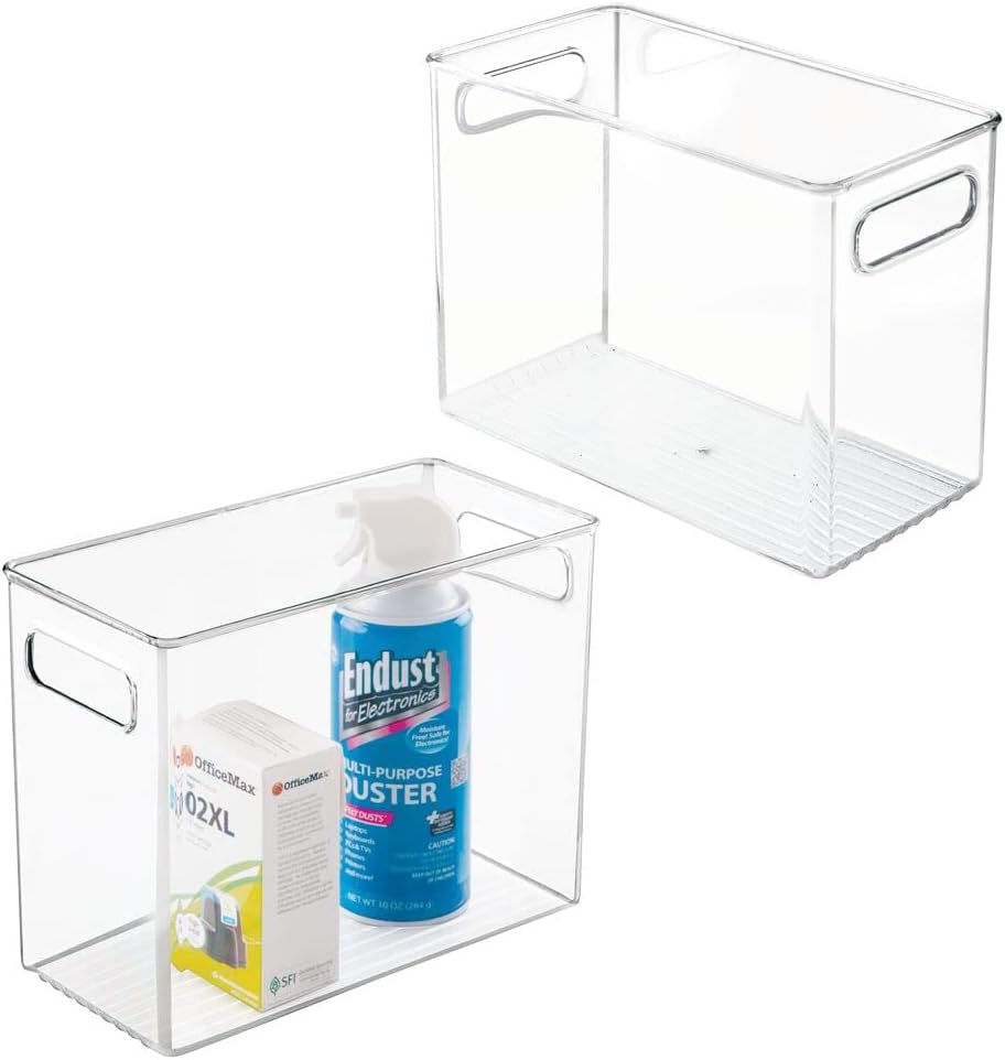 mDesign Tall Plastic Office Storage Bin with Handles