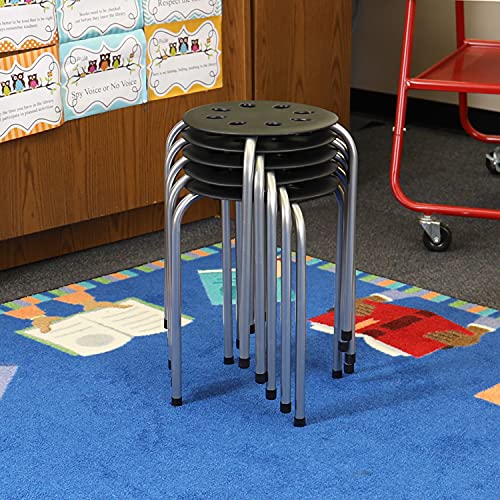 Image of Pearington 16 Gauge Steel Classroom Stools for Kids; Multipurpose Stool Chairs; Flexible Seating; Stacking Stools- Set of 5, Black and Silver