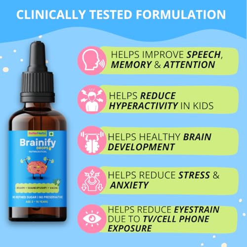 Image of Brainify Drops for Kids | 2-16 Years | 30ml | Supports Brain Development, Speech, Memory, Focus & Cognitive Function | 7 Time-Tested Natural Herbs Formulation | No Added Sugar & Preservatives