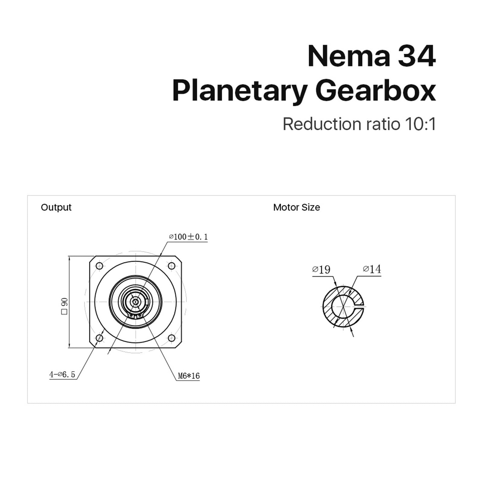 Réducteur de Vitesse planétaire Nema 34, Rapport 10:1, avec entrée 14 mm for Moteur Pas à Pas Nema 34