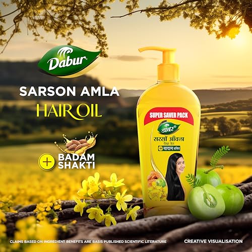 Image of DABUR Sarson Amla Hair Oil 600 Ml|Strengthen The Hair Follicles|Reduces Friziness|Conditions Dry & Damaged Hair