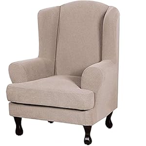 Jacquard Wing Stoel Hoes Fauteuilhoezen Sofa Cover Stretch Wing Stoel Hoes voor Fauteuils Wingback Stoelhoezen (Beige)
