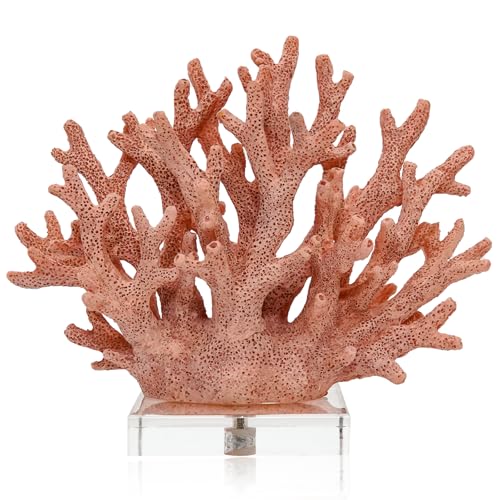 vlinlvo Coral Coastal Decor Artificial Resin Coral Reef Statue Coastal Room Decor Beach Decorations for Home Bathroom Bedroom Ocean Themed Decor for Office Aquarium 7.5Lx6.3H RB1001P Pink