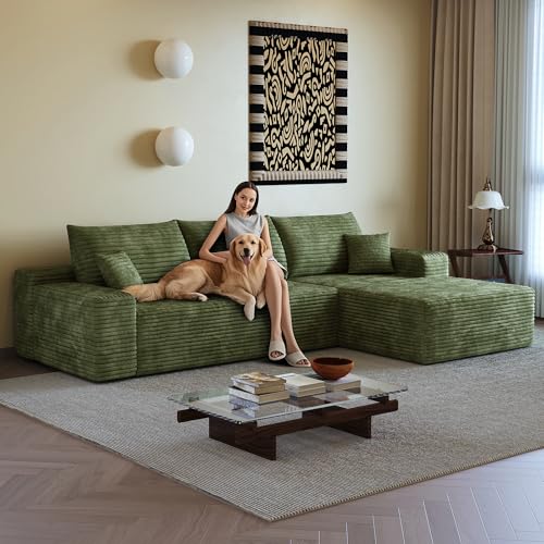 Image of 96 inch Sectional Couches for Living Room Cloud Couch Sofa with L-Shape Upholstered Boneless Couchs Modern Modular Sectional Couch with Chaise