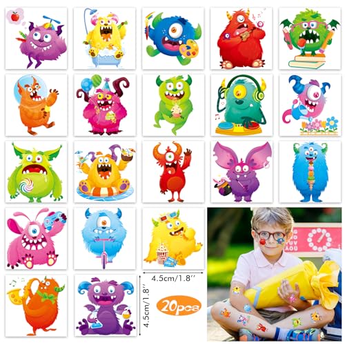 HOWAF Monster Party Geschenke, Mini Monster Notizbuch Schulkind Notizbuch Stifte Monster Tattoo Kinder Kindertattoos für Monster Kindergeburtstag Monster Mitgebsel Einschulung Schulanfang Geschenke
