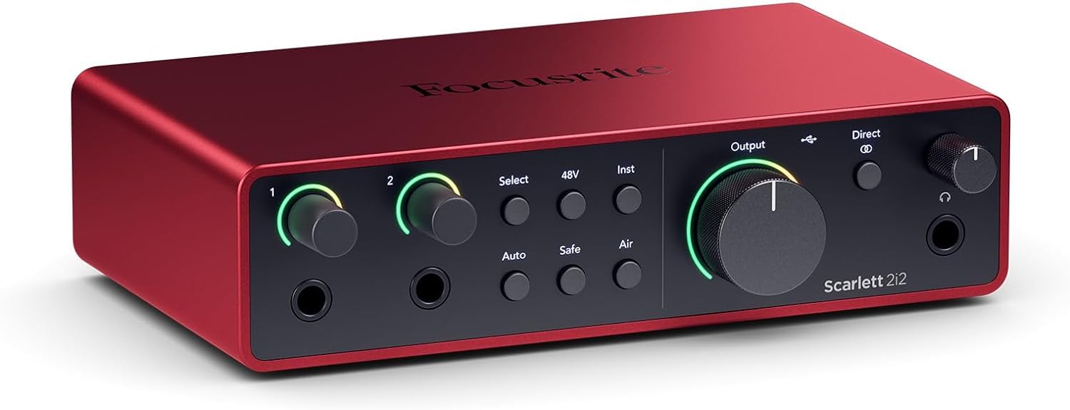 Focusrite Scarlett 2i2 4.ª gen. interfaz de audio USB para grabar, componer, retransmitir & Stagg Cable de micrófono a mezclador Stagg SMC6 XLR (m) -XLR (f) de 6 metros de largo, negro