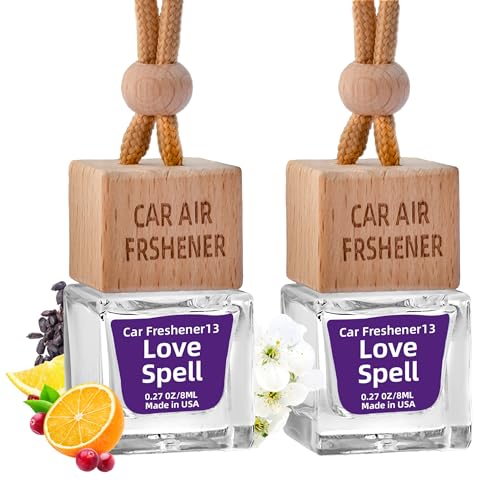 Bayrumber Hanging Car Freshener, 2 x 8ml Long-Lasting Natural Air Diffusers, Love Spell Scent, Non-Toxic & Eco-Friendly Car Accessories, Gift for Women, Lasts Up to 90 Days, Made in USA